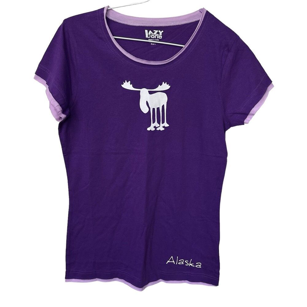 Lazy One Womens Alaska Moose Pajama Shirt Juniors Large Purple